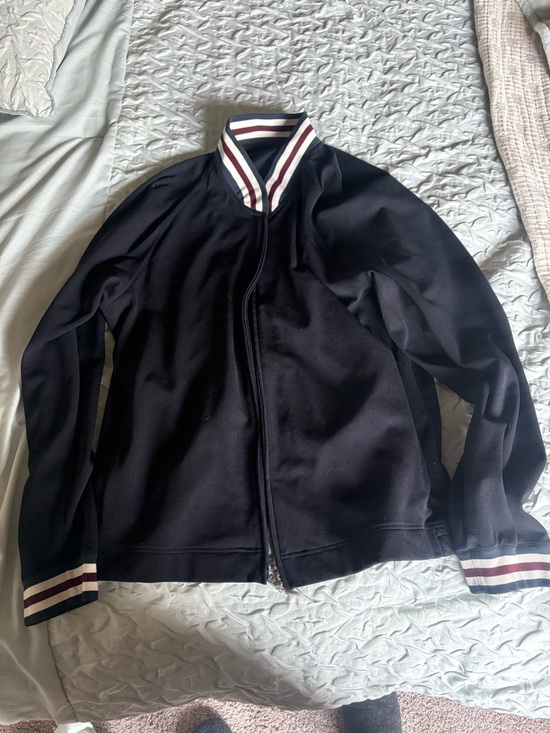 Prada Other - Prada Black Bomber Jacket with Burgundy and White Striped Trim